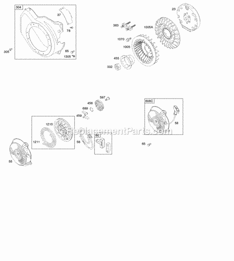 Blower Housing Flywheel Rewind Starter Diagram and Parts List for 121132-4138-B8  Briggs and Stratton Engine